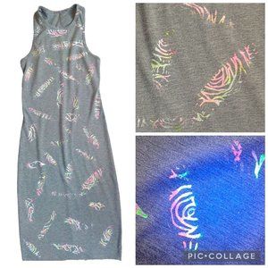 Womens upcycled custom OOAK bodycon fitted midi blacklight glow dress grey sz XS